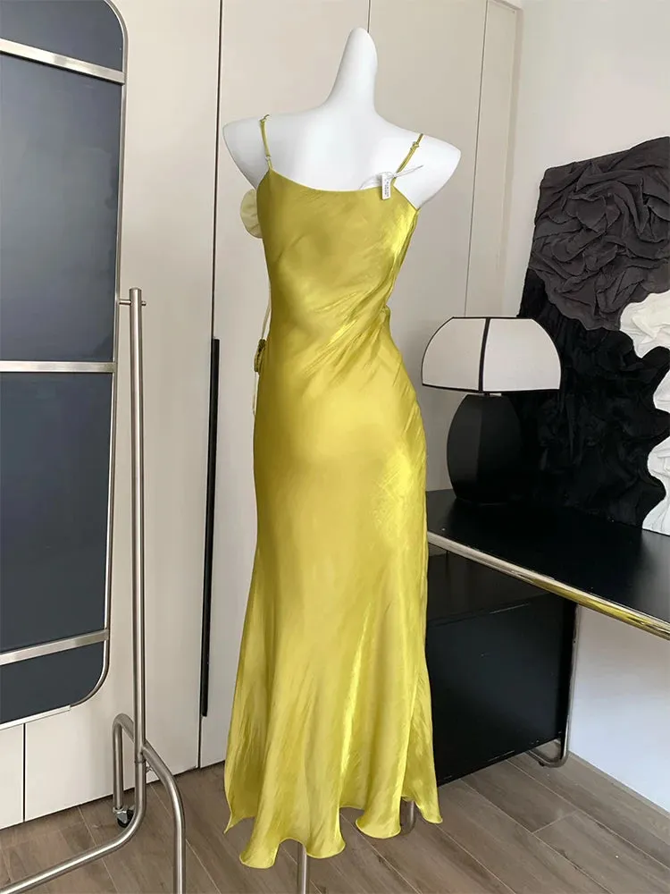 Girlary Women's Y2k Flower Evening Dress Vintage Off Shoulder Sleeveless Long Dresses Elegant One Piece Frocks 2000s Clothes Summer 2024
