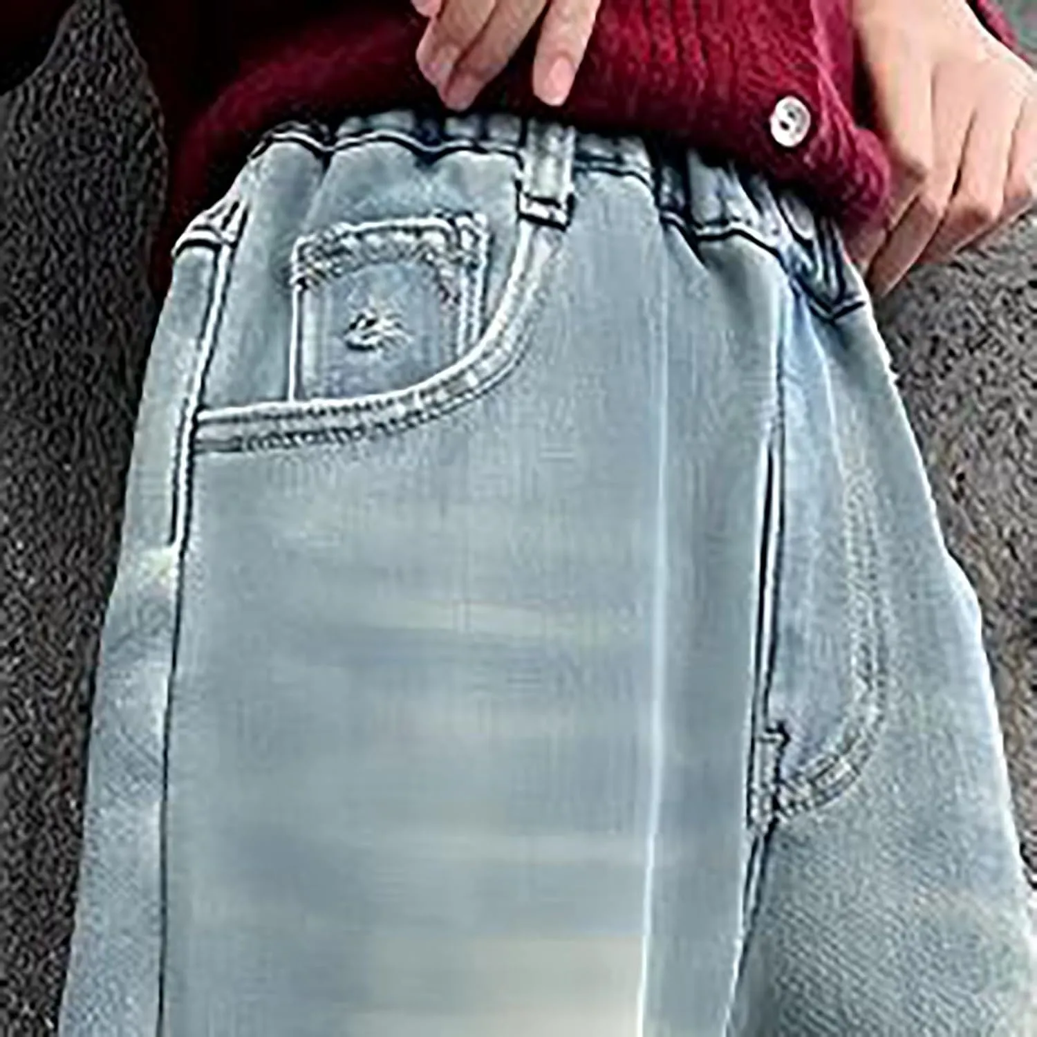 Girls Baggy Jeans Distressed Straight Leg Boyfriend Jeans Teen Girls High Elastic Waist Wide Leg Jeans Kids Denim Pants
