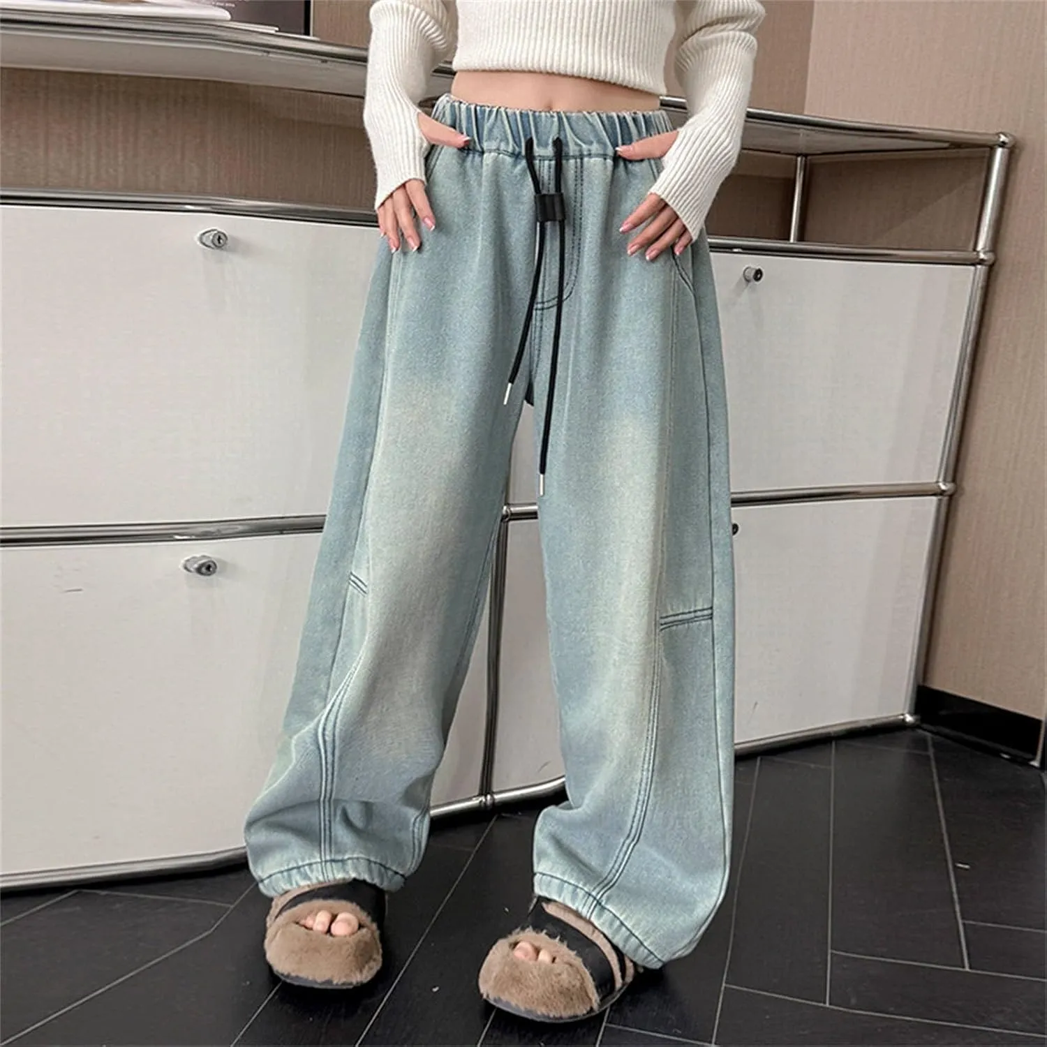 Girls Baggy Jeans Wide Leg Baggy Jeans High Waist Cargo Pants Vintage Streetwear Denim Jeans