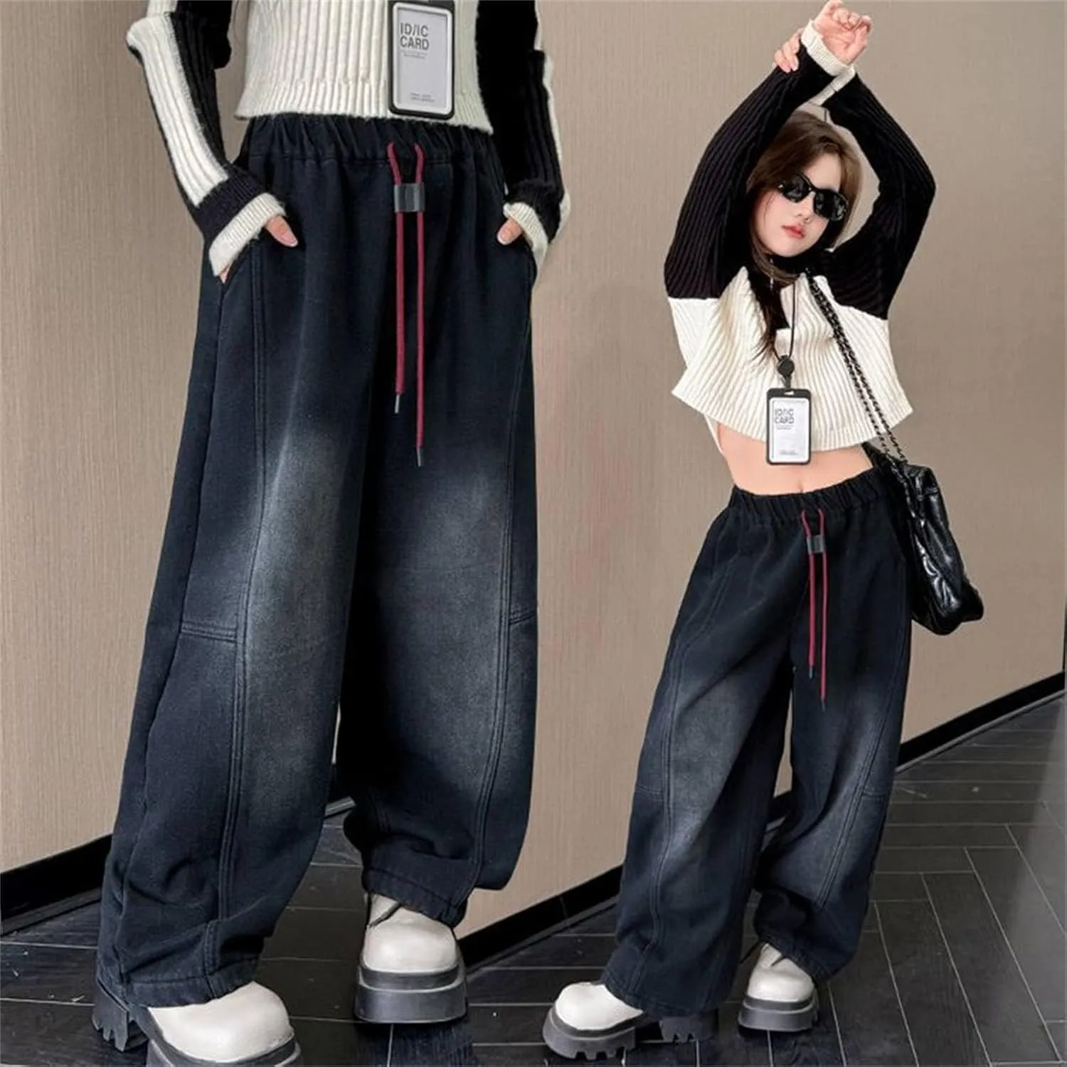 Girls Baggy Jeans Wide Leg Baggy Jeans High Waist Cargo Pants Vintage Streetwear Denim Jeans