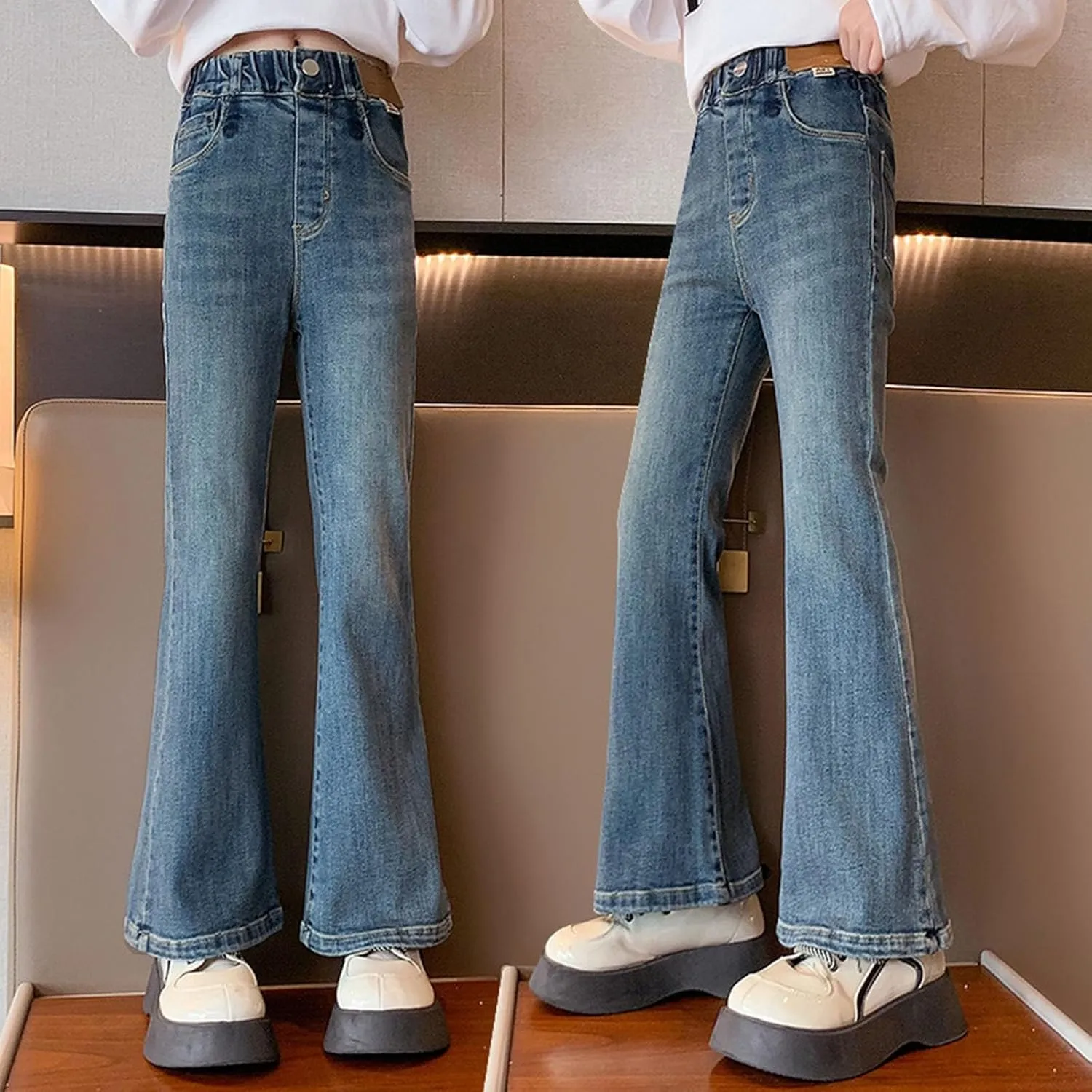 Girls Cargo Jeans Kids Wide Leg Jeans High Waist Baggy Jeans Loose Jeans Denim Pants Flare Jeans for Girls