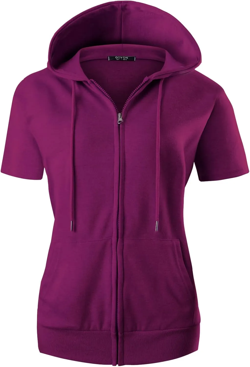 GIVON Womens Slim Fit Zip Up Hoodie Short Sleeve Thin Jacket Full Zip Sweatshirt with Plus Size
