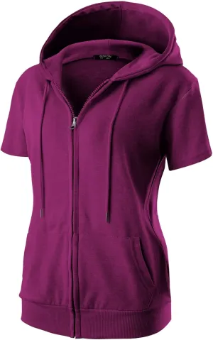 GIVON Womens Slim Fit Zip Up Hoodie Short Sleeve Thin Jacket Full Zip Sweatshirt with Plus Size