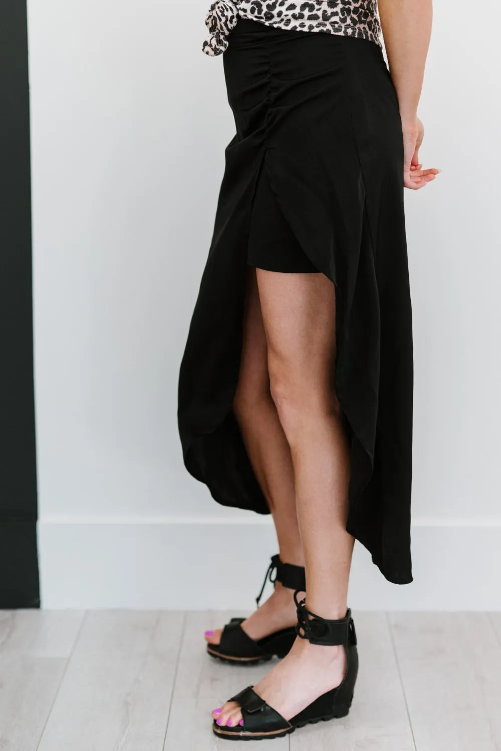 Glam It Up Ruched Satin Tulip Hem Skirt