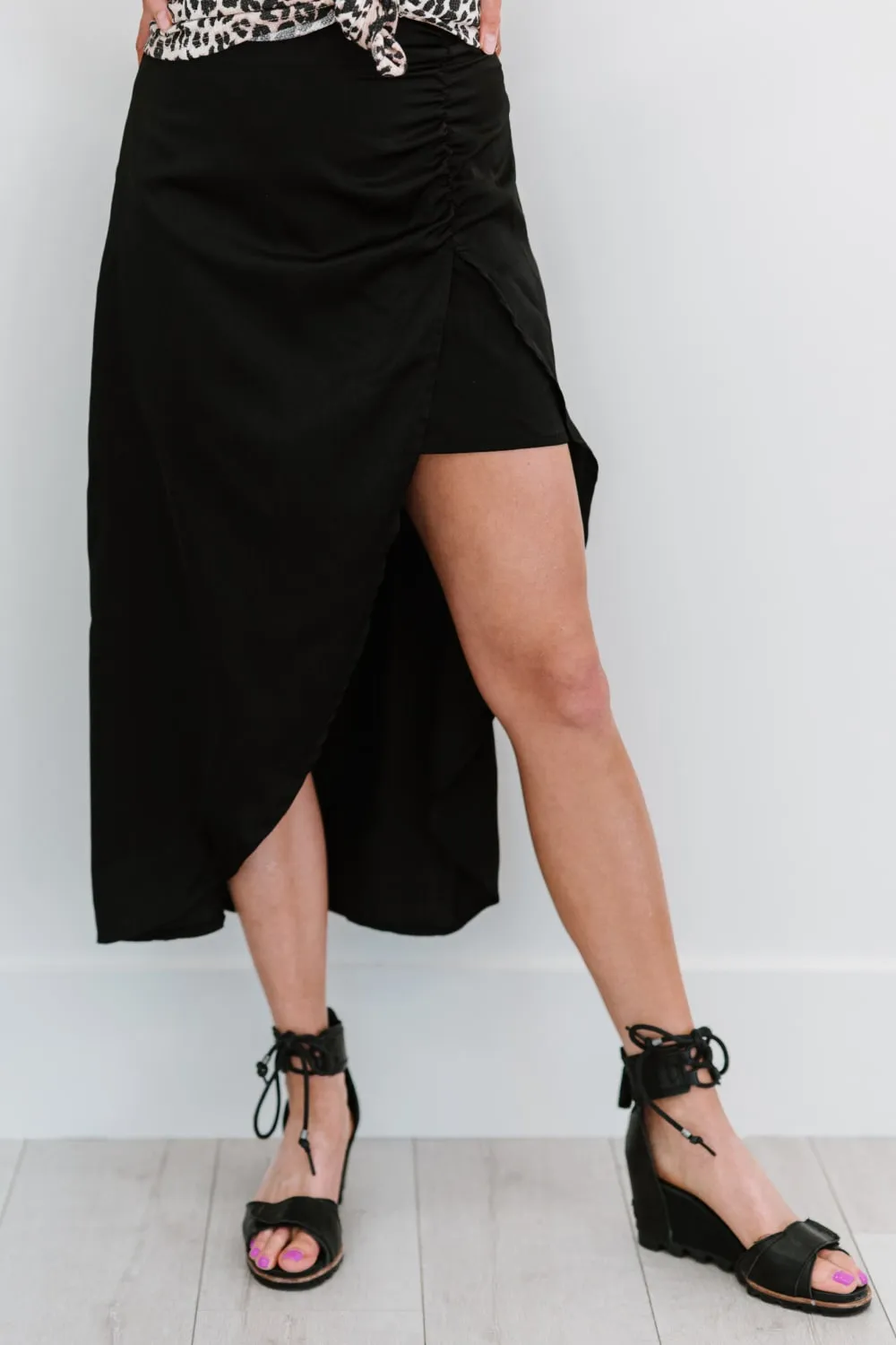 Glam It Up Ruched Satin Tulip Hem Skirt