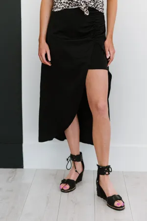Glam It Up Ruched Satin Tulip Hem Skirt