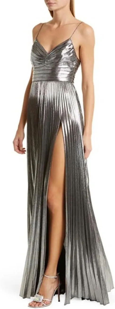 Glitter Metallic Satin Prom Dresses for Women 2024 Spaghetti Straps Long Formal Party Evening Gowns with Slit DE128