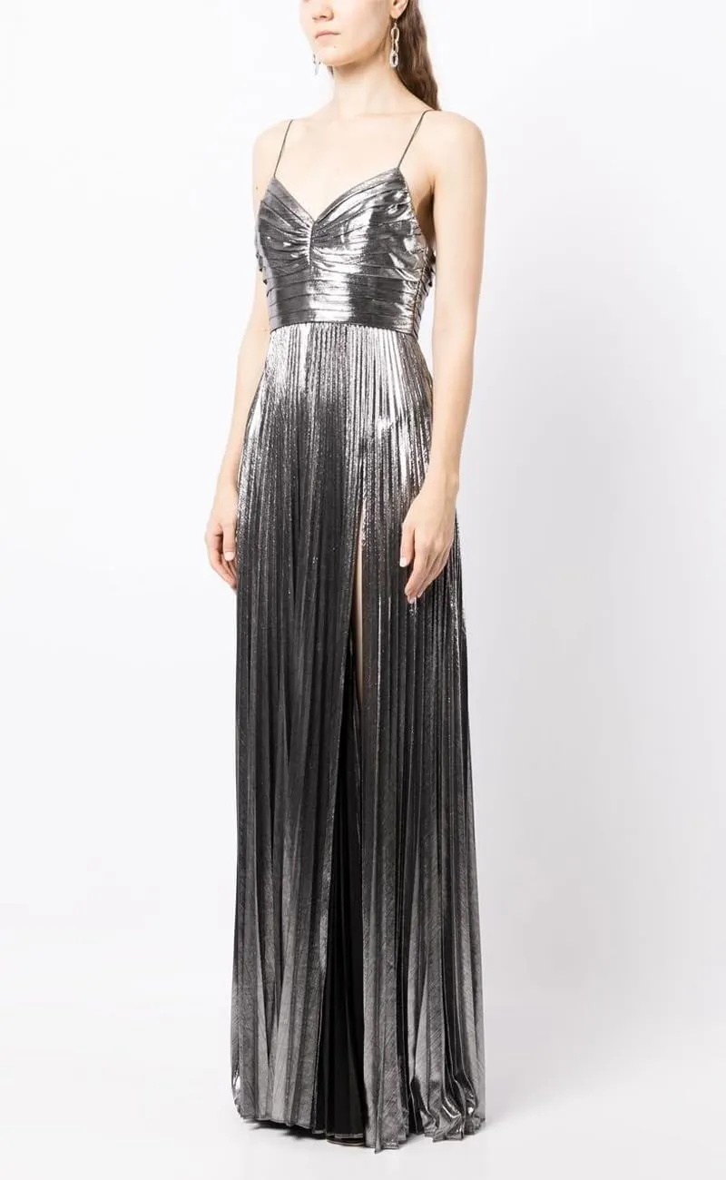 Glitter Metallic Satin Prom Dresses for Women 2024 Spaghetti Straps Long Formal Party Evening Gowns with Slit DE128
