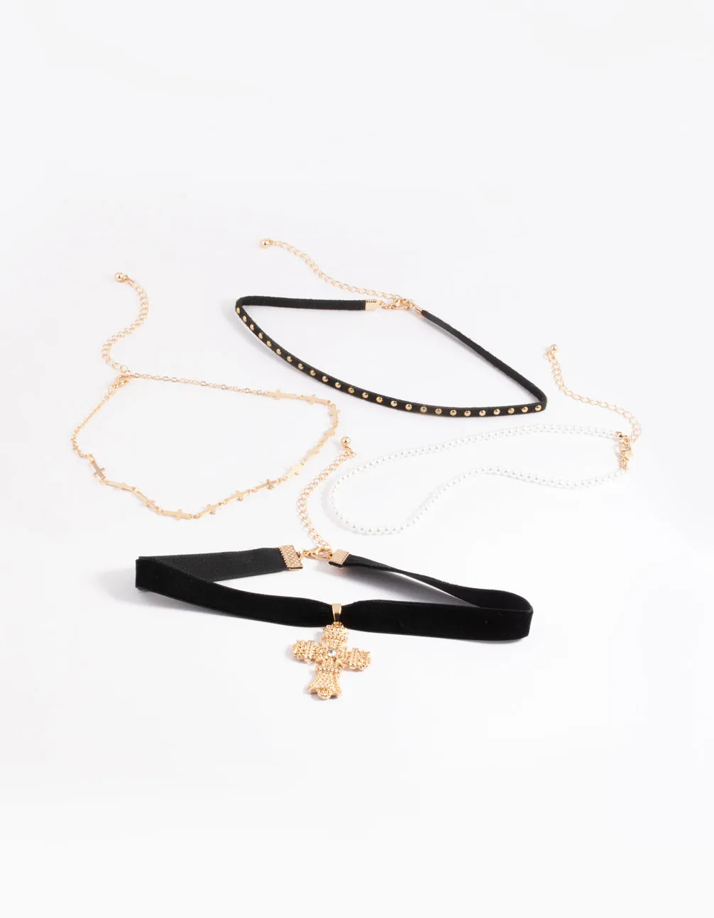 Gold Multi Cross Pearl Choker