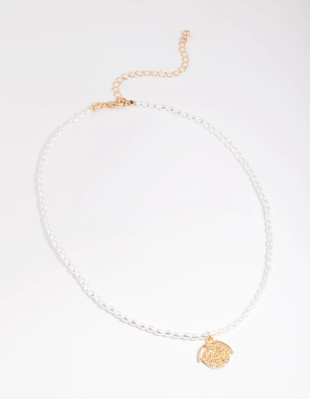 Gold Pearly Disc Pendant Necklace