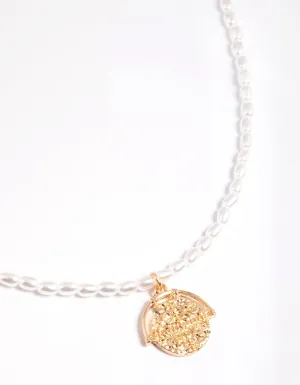 Gold Pearly Disc Pendant Necklace