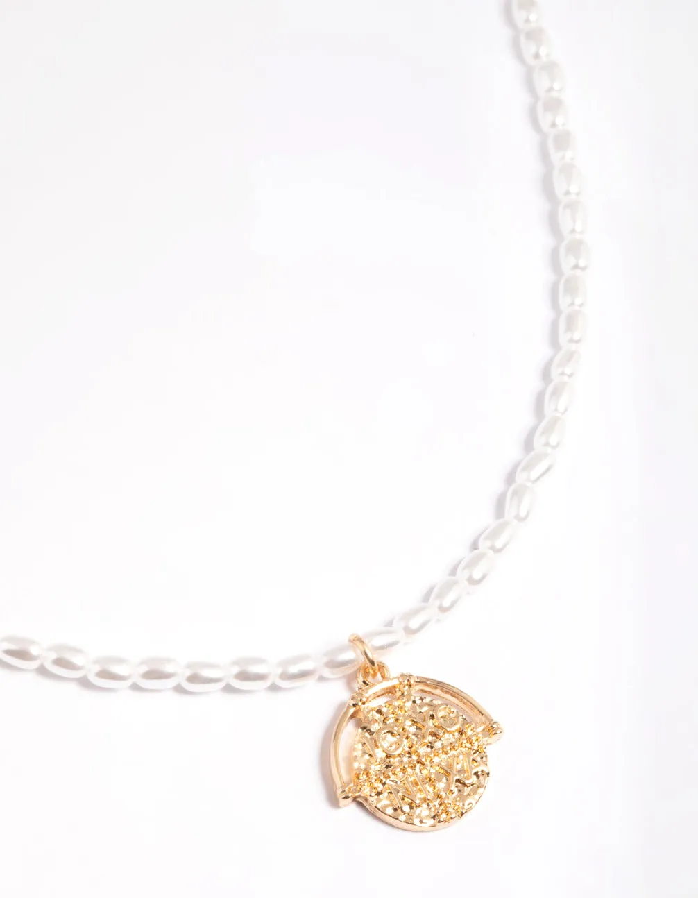 Gold Pearly Disc Pendant Necklace