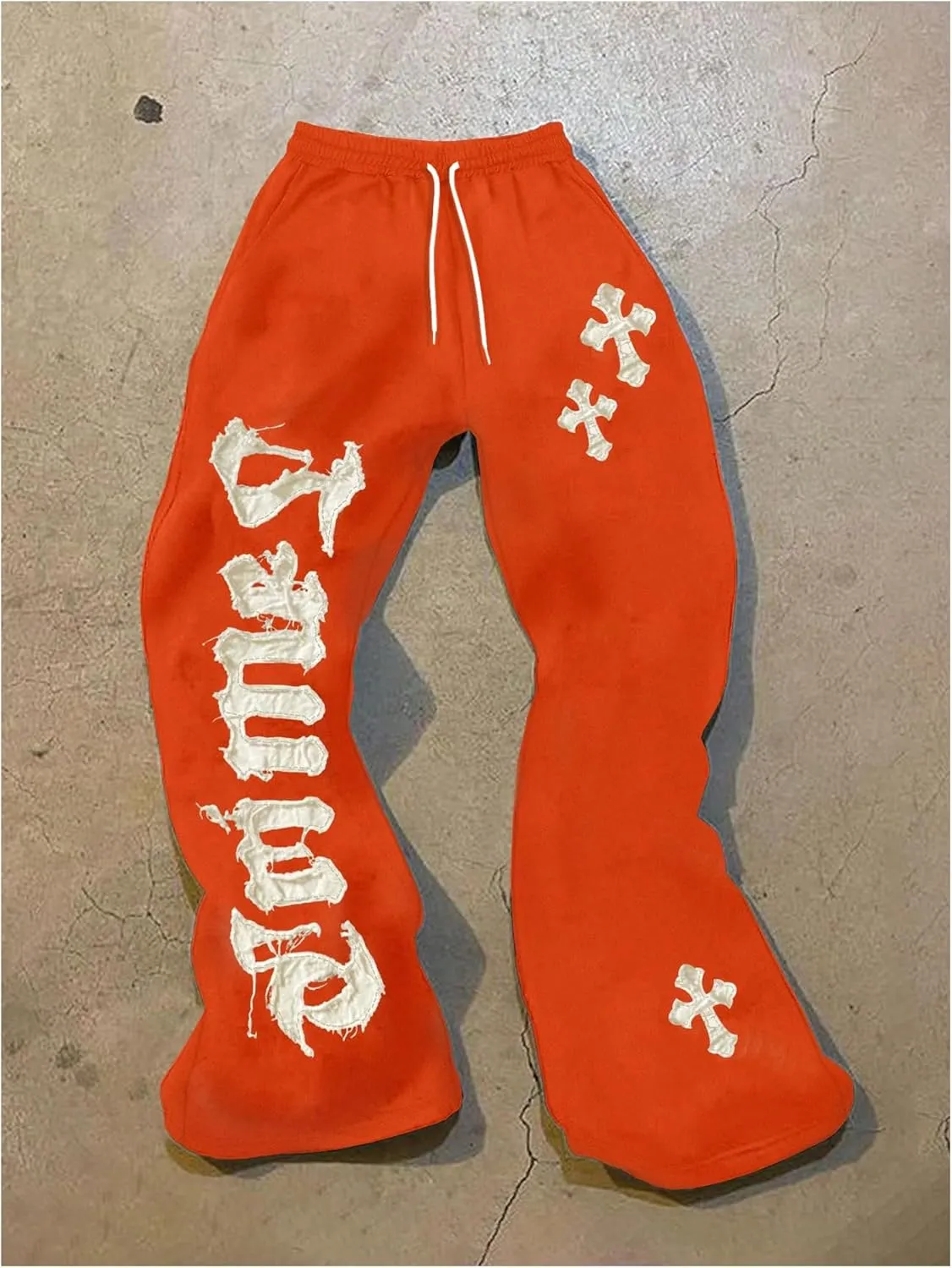 GORGLITTER Men's Graphic Stacked Sweatpants Y2K Drawstring Wide Leg Pants Casual Baggy Pants with Pockets
