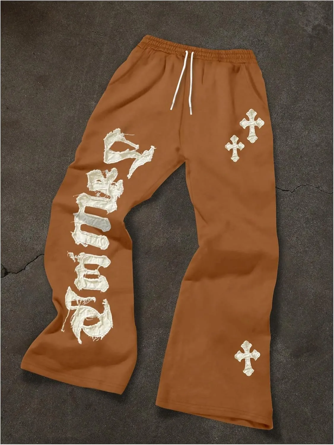 GORGLITTER Men's Graphic Stacked Sweatpants Y2K Drawstring Wide Leg Pants Casual Baggy Pants with Pockets