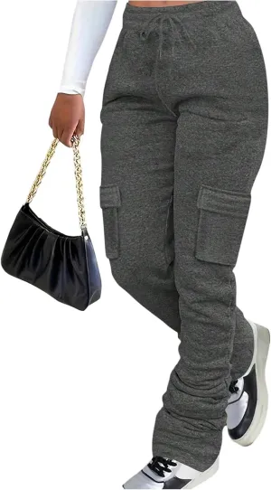 GORGLITTER Women's Stacked Baggy Sweatpants Y2K Drawstring Waist Flared Jogger Pants