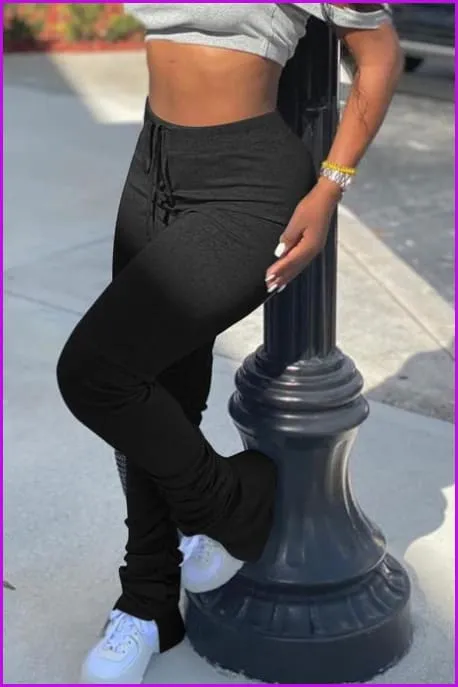 Gradient Color Ruched Split Casual Stacked Legging F1023