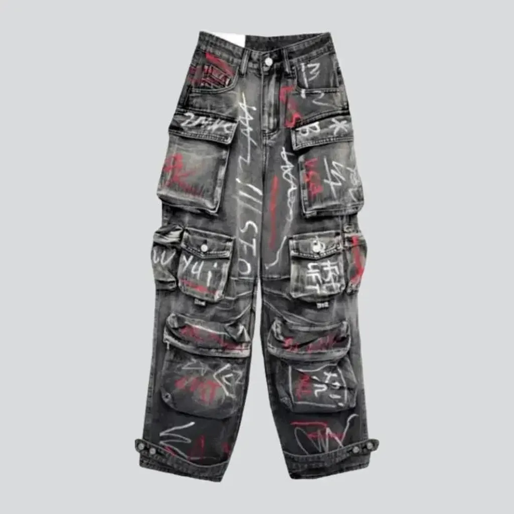 Graffiti-print voluminous jeans for women