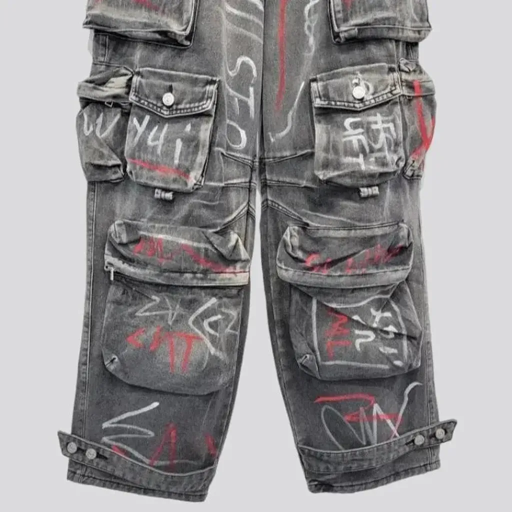 Graffiti-print voluminous jeans for women