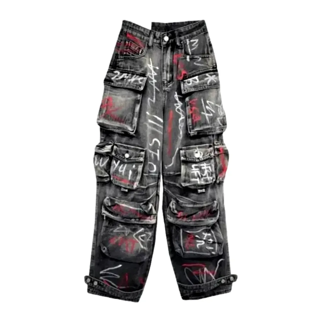 Graffiti-print voluminous jeans for women