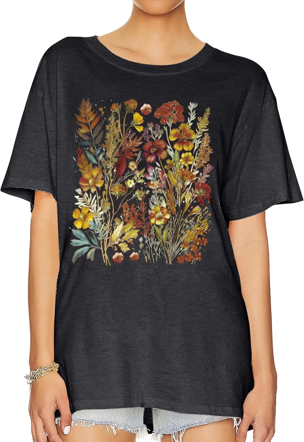 Graphic Shirts for Women Oversized Tshirt Flower Graphic Tee Boho Wildflower Christian Casual Summer Tops