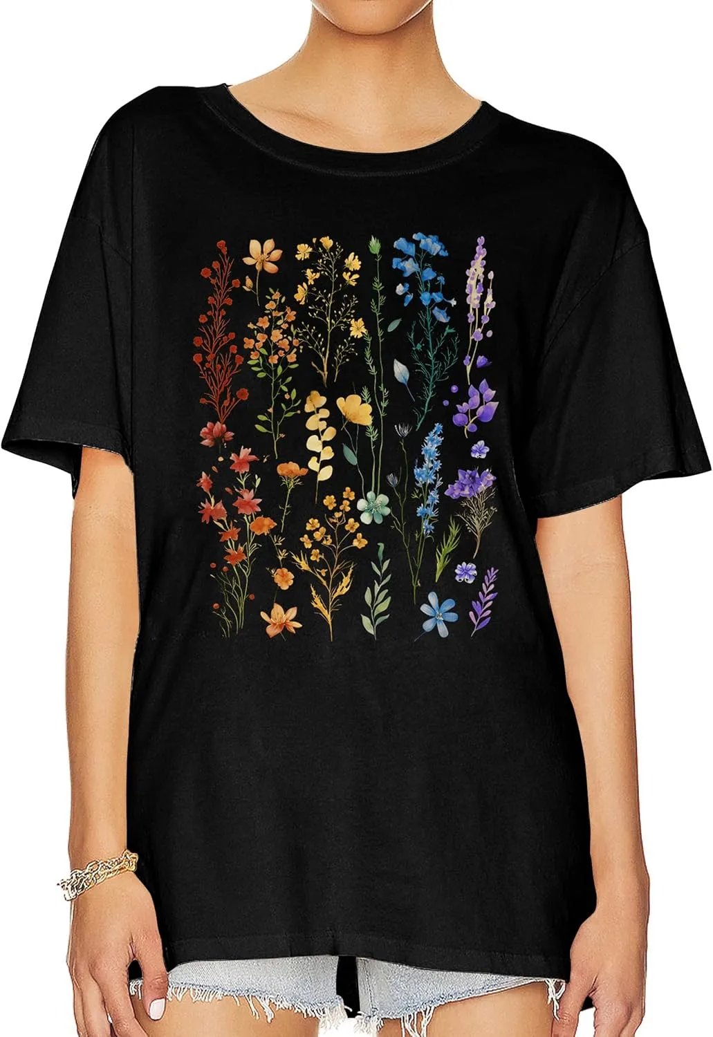Graphic Shirts for Women Oversized Tshirt Flower Graphic Tee Boho Wildflower Christian Casual Summer Tops