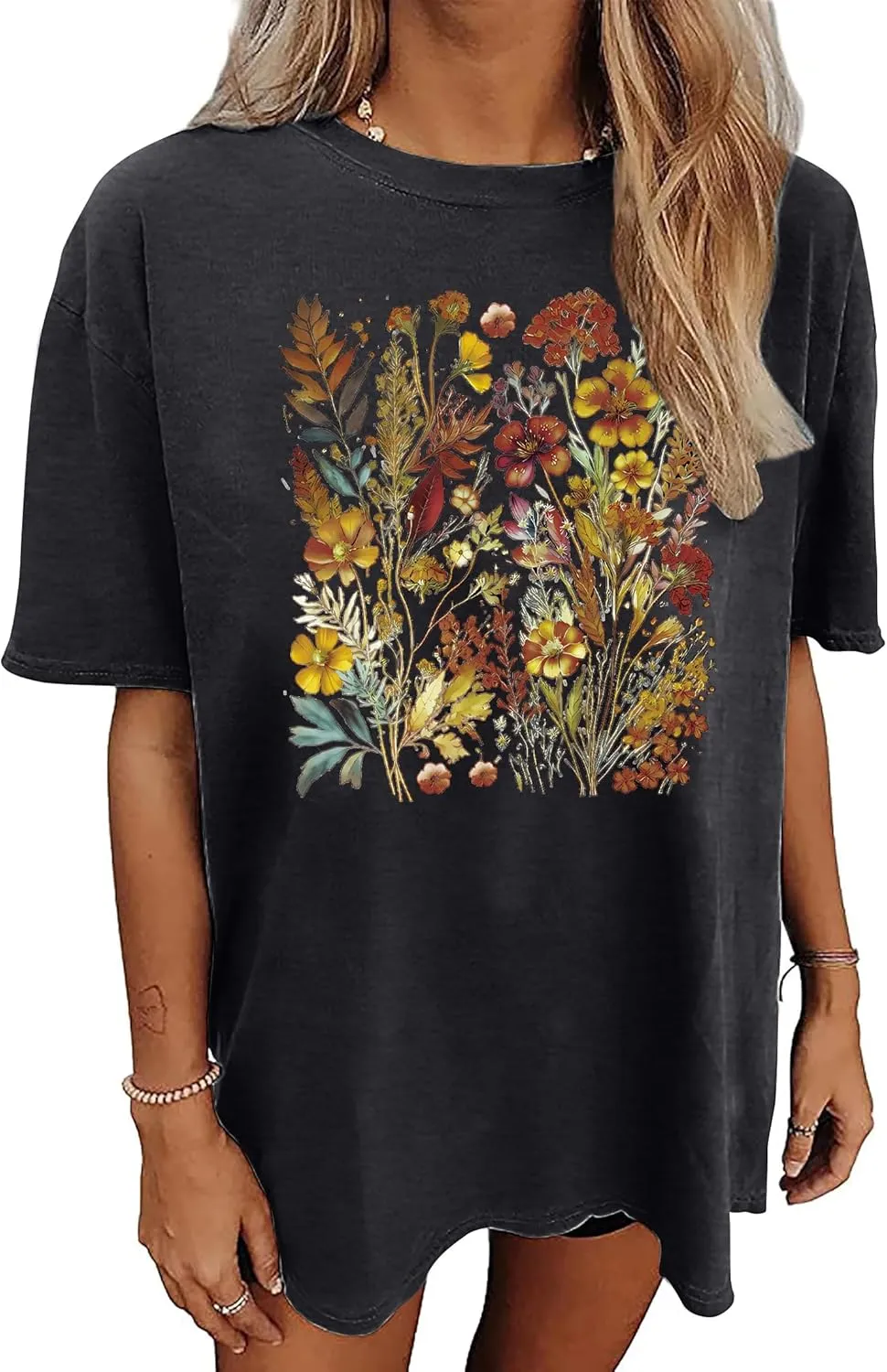 Graphic Shirts for Women Oversized Tshirt Flower Graphic Tee Boho Wildflower Christian Casual Summer Tops