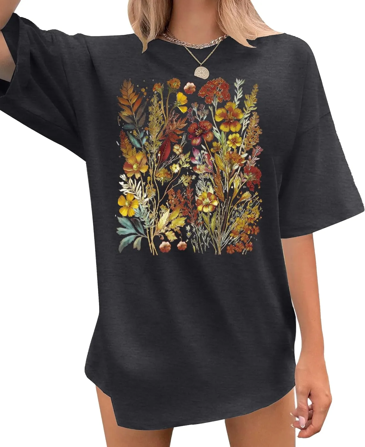 Graphic Shirts for Women Oversized Tshirt Flower Graphic Tee Boho Wildflower Christian Casual Summer Tops