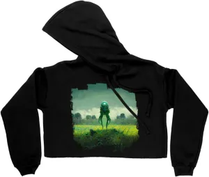 Green Alien Women's Cropped Fleece Hoodie - Printed Cropped Hoodie for Women - Cool Hooded Sweatshirt