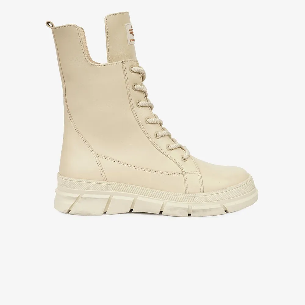 Greyder Women's Military Style High Boots in Ecru