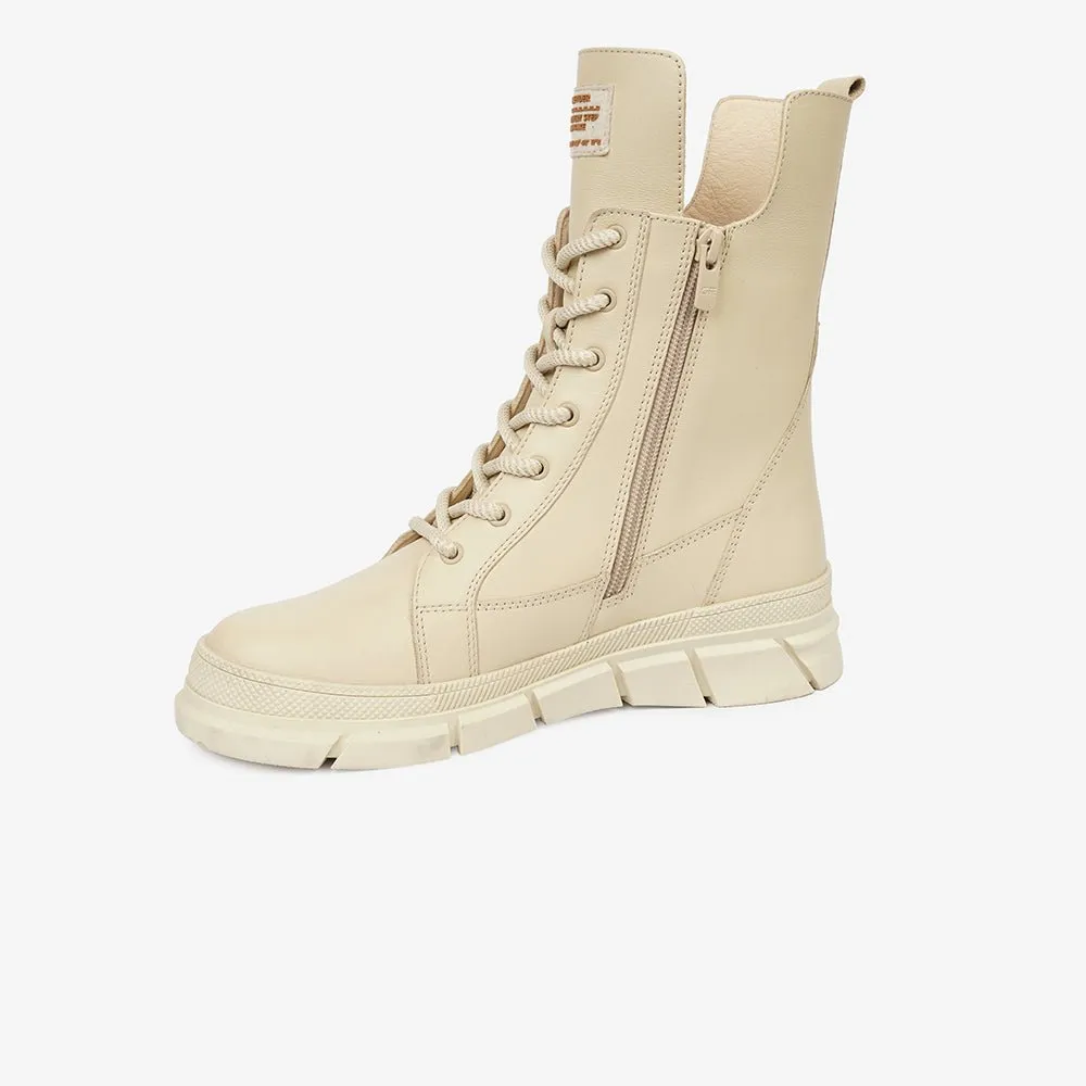 Greyder Women's Military Style High Boots in Ecru