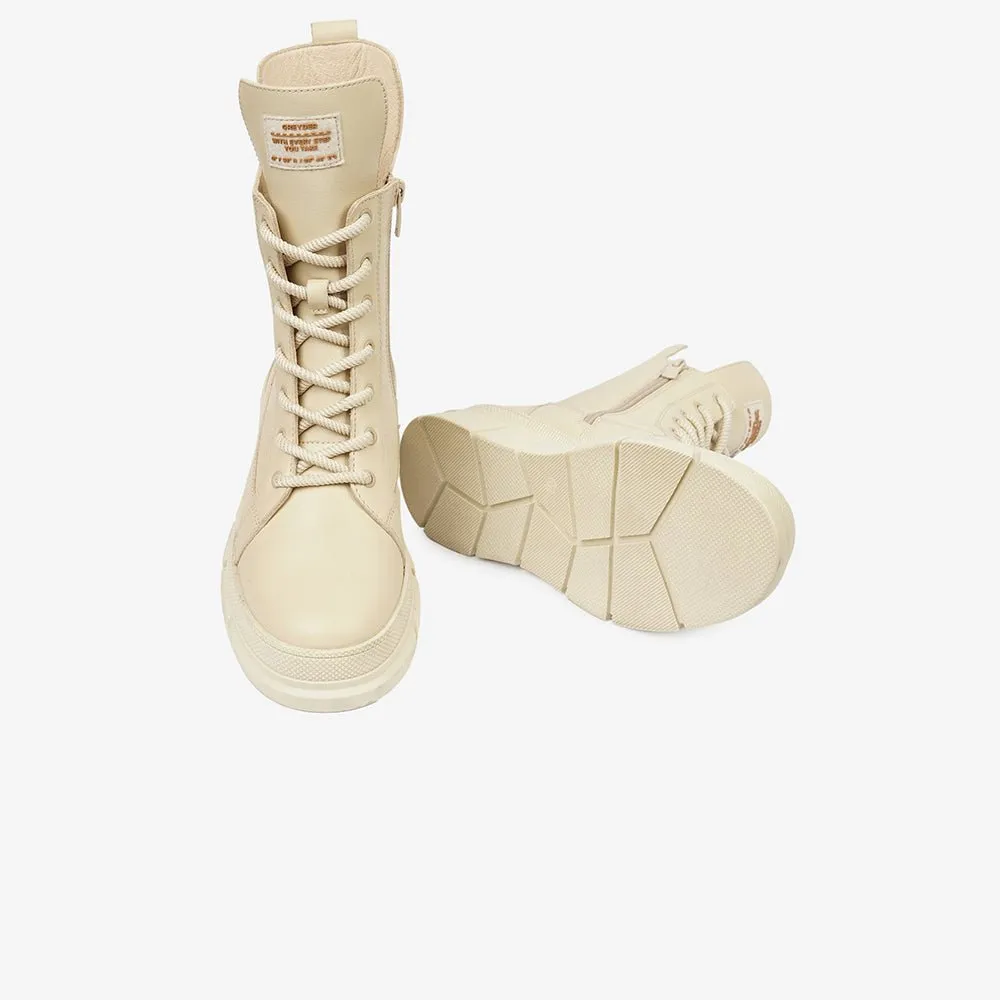 Greyder Women's Military Style High Boots in Ecru