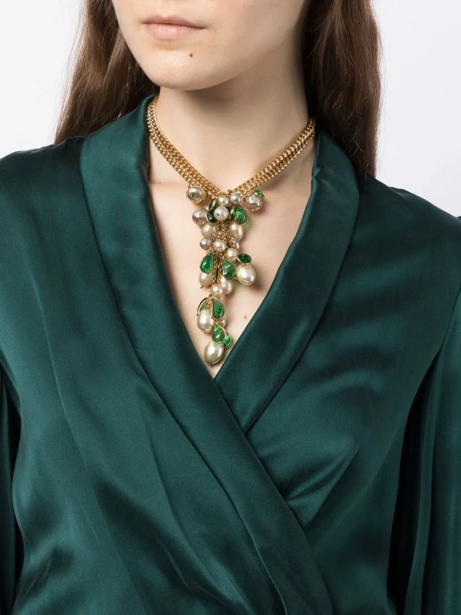 Gripoix Green Petal Pendant Necklace