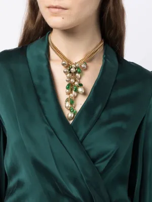 Gripoix Green Petal Pendant Necklace