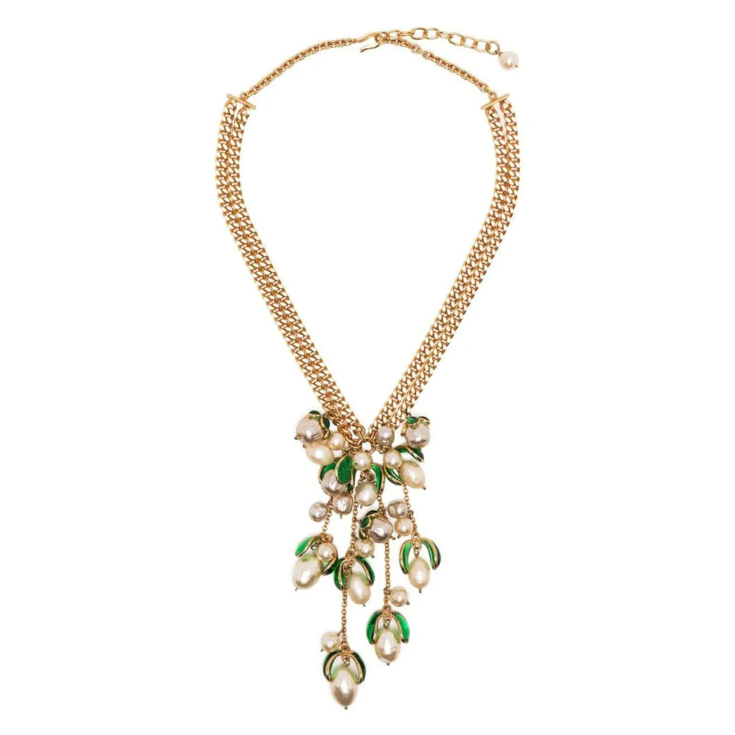 Gripoix Green Petal Pendant Necklace
