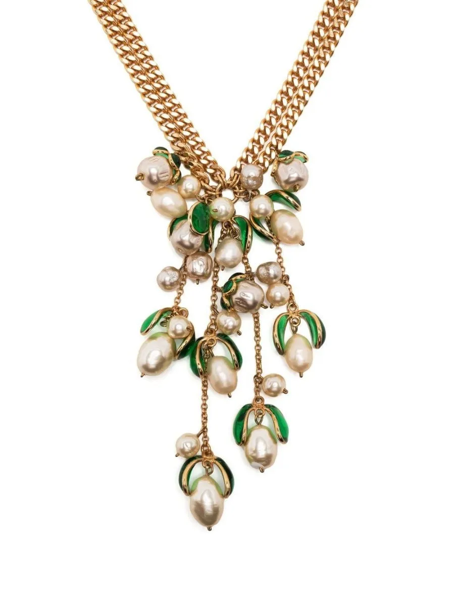 Gripoix Green Petal Pendant Necklace