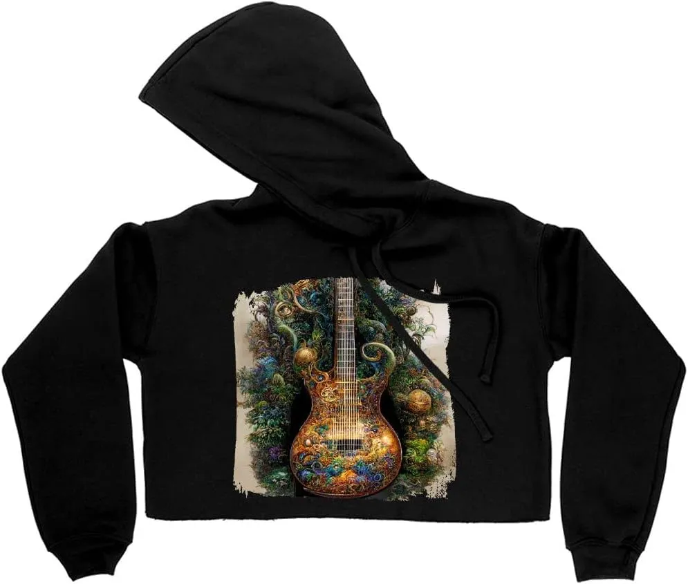 Guitar Tree Women's Cropped Fleece Hoodie - Music Cropped Hoodie for Women - Nature Hooded Sweatshirt