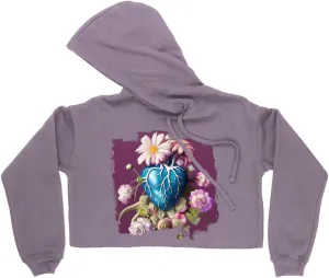 Heart Anatomy Women's Cropped Fleece Hoodie - Floral Cropped Hoodie for Women - Flower Hooded Sweatshirt