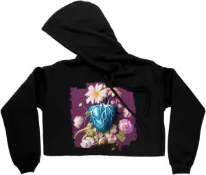 Heart Anatomy Women's Cropped Fleece Hoodie - Floral Cropped Hoodie for Women - Flower Hooded Sweatshirt