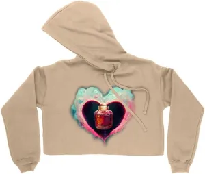 Heart Design Women's Cropped Fleece Hoodie - Graphic Cropped Hoodie for Women - Romantic Hooded Sweatshirt