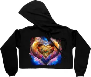 Heart Design Women's Cropped Fleece Hoodie - Romantic Cropped Hoodie for Women - Printed Hooded Sweatshirt