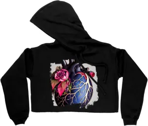 Heart Women's Cropped Fleece Hoodie - Flower Cropped Hoodie for Women - Fantasy Hooded Sweatshirt
