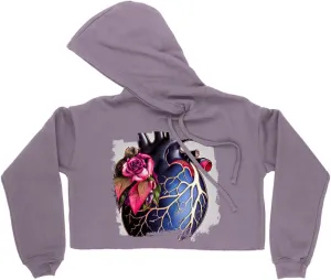 Heart Women's Cropped Fleece Hoodie - Flower Cropped Hoodie for Women - Fantasy Hooded Sweatshirt