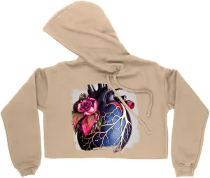 Heart Women's Cropped Fleece Hoodie - Flower Cropped Hoodie for Women - Fantasy Hooded Sweatshirt