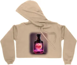 Hearts Women's Cropped Fleece Hoodie - Printed Cropped Hoodie for Women - Love Potion Hooded Sweatshirt