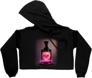 Hearts Women's Cropped Fleece Hoodie - Printed Cropped Hoodie for Women - Love Potion Hooded Sweatshirt