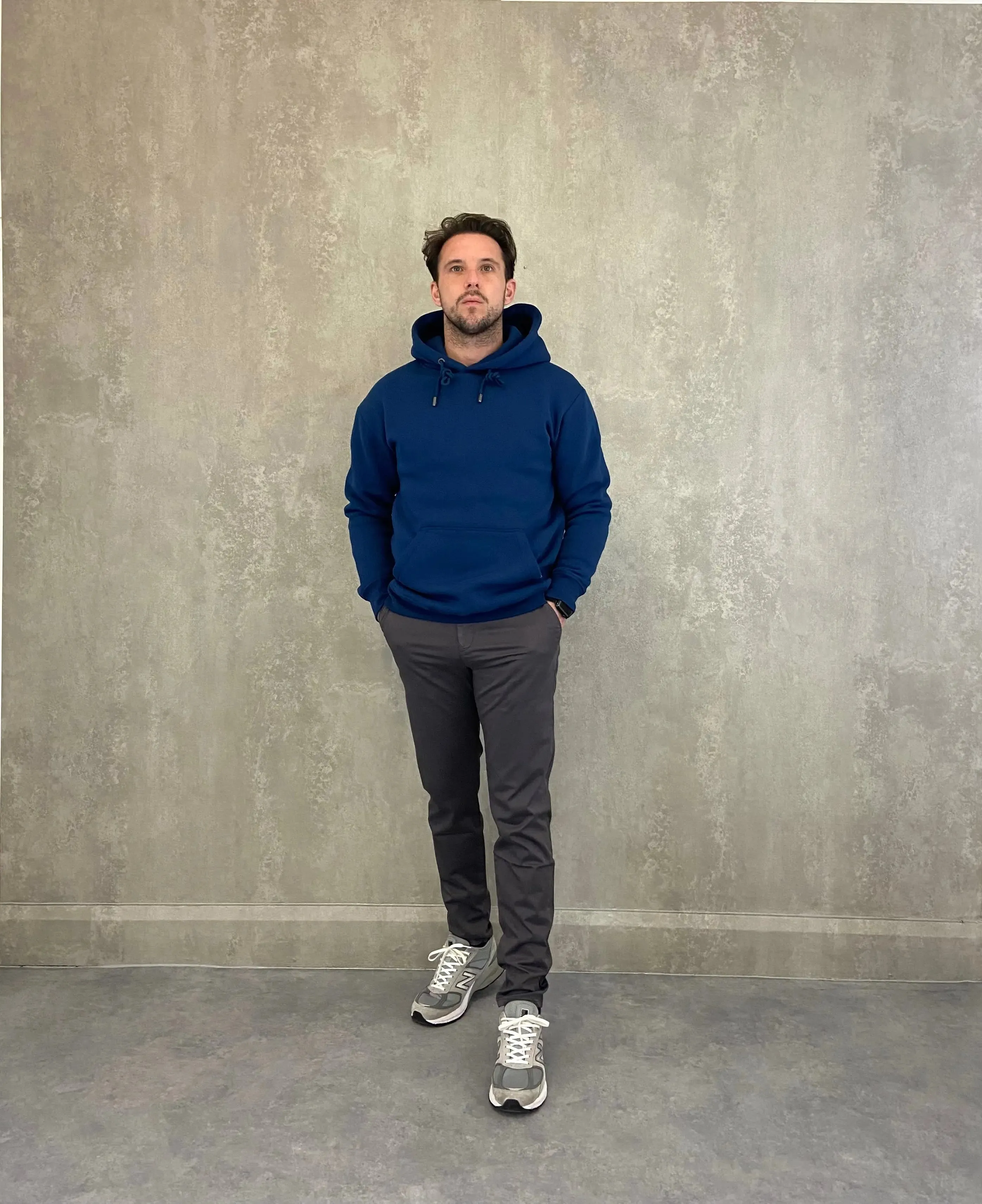 Heavy Plain Pocket Logo Hoodie - Mid Blue