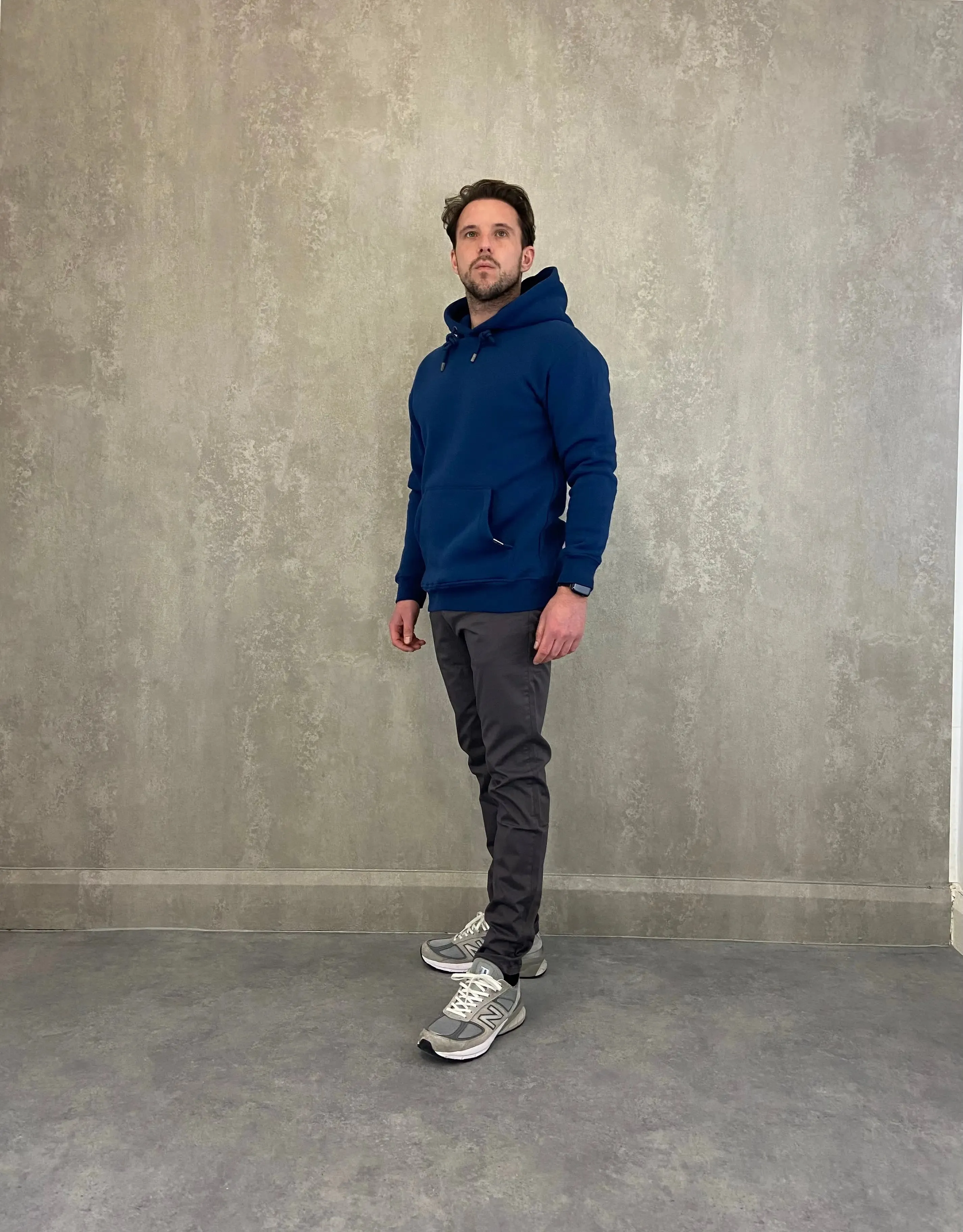 Heavy Plain Pocket Logo Hoodie - Mid Blue