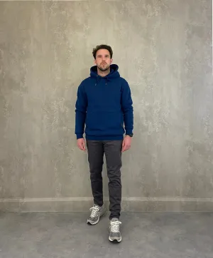 Heavy Plain Pocket Logo Hoodie - Mid Blue