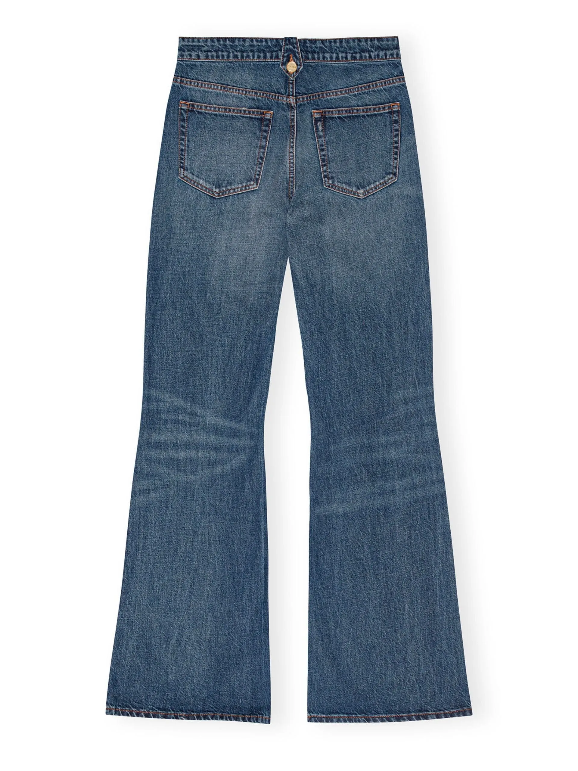 Heavy Washed Denim Flared Skirt Jeans / Mid Blue Vintage