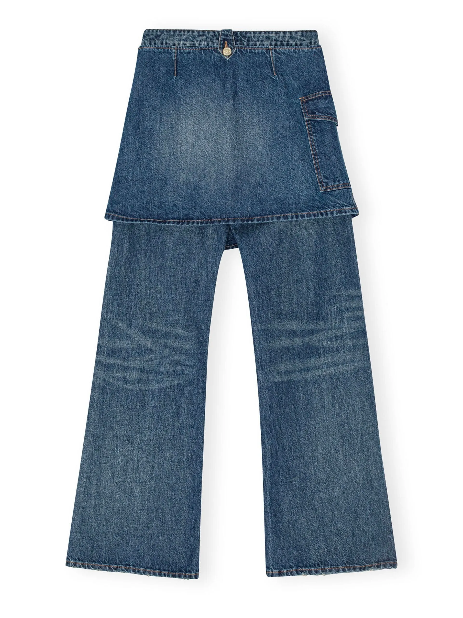 Heavy Washed Denim Flared Skirt Jeans / Mid Blue Vintage